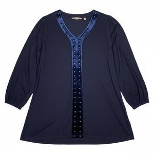 Soft Surroundings Adornment Tunic Velvet Trim Stud V-neck Renaissance Fest Large